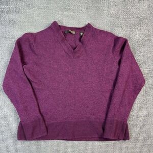 Murano V-Neck Sweater Women M Purple 100% Merino Wool Italian Yarn Preppy